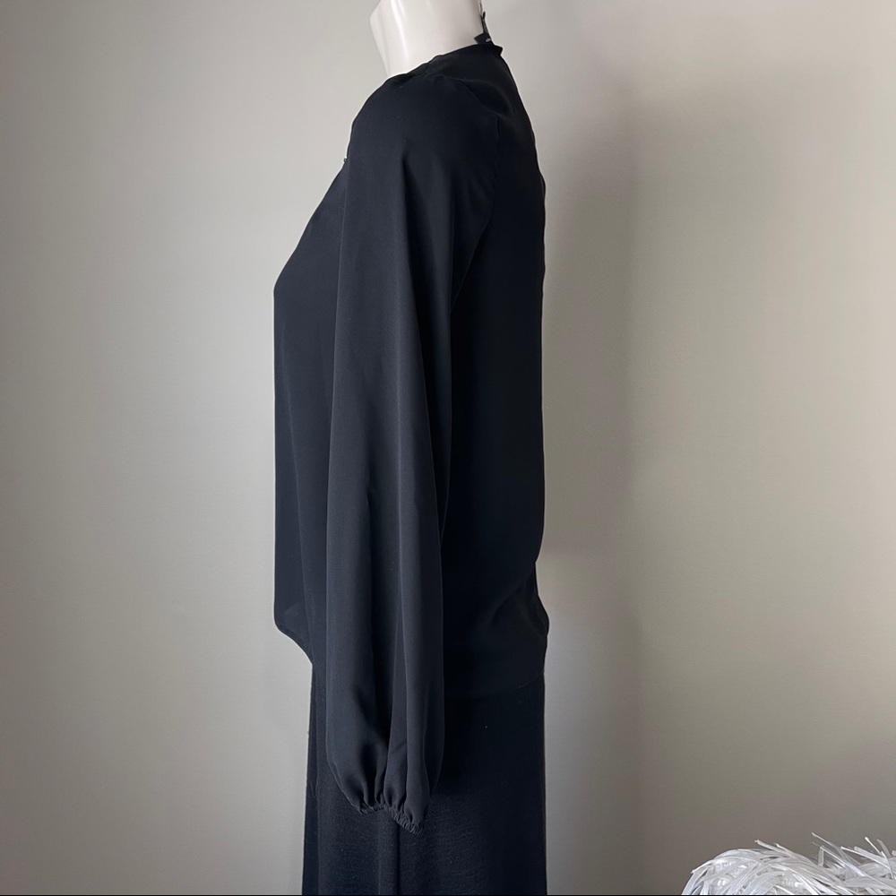 ESSENTIAL blouse ATMOSPHERE top solid black TIE UP FRONT 2  dressy top - Picture 4 of 11